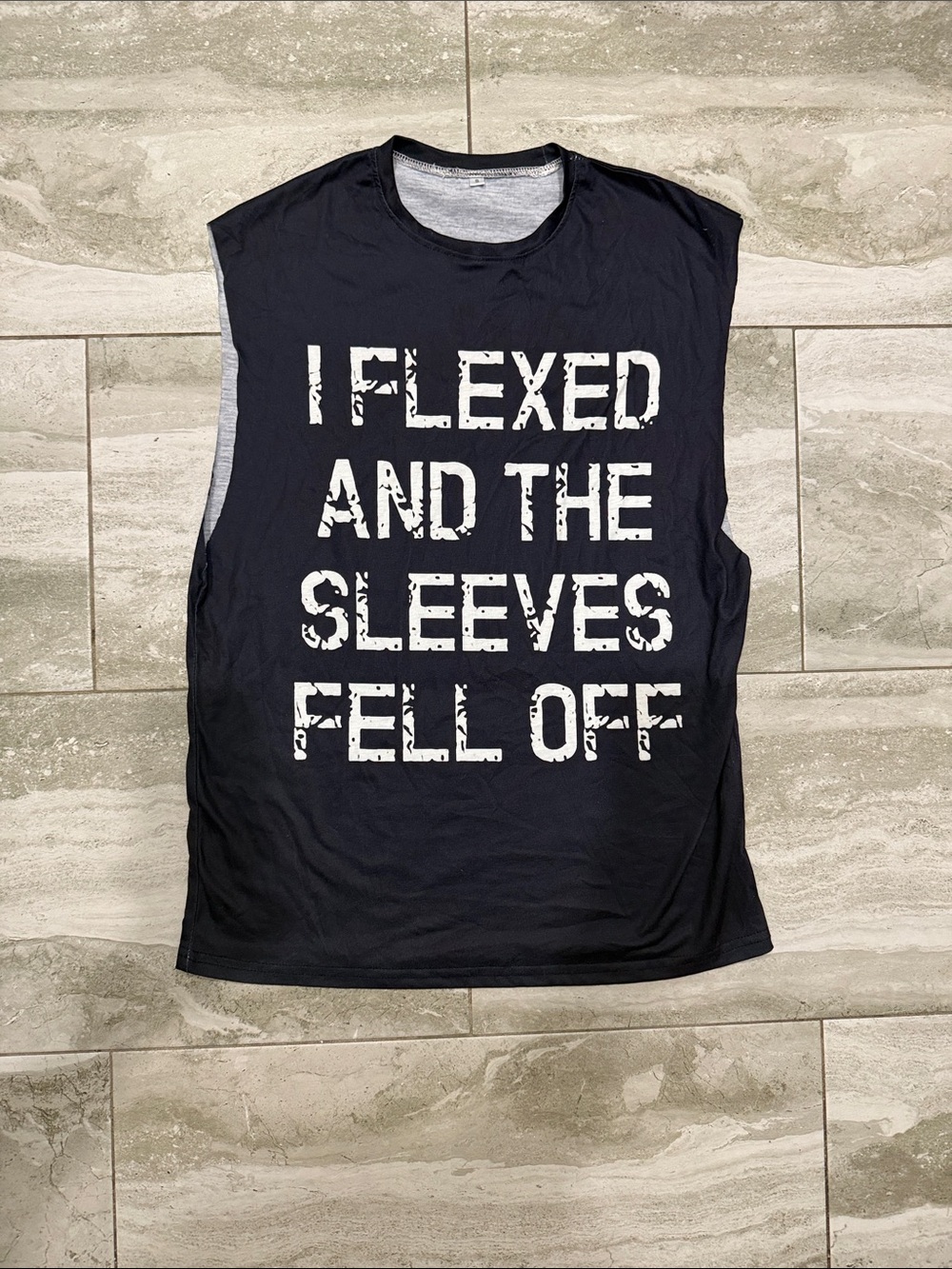 Sleeveless Graphic Tee - 'I Flexed and the Sleeves Fell Off' - Black & White